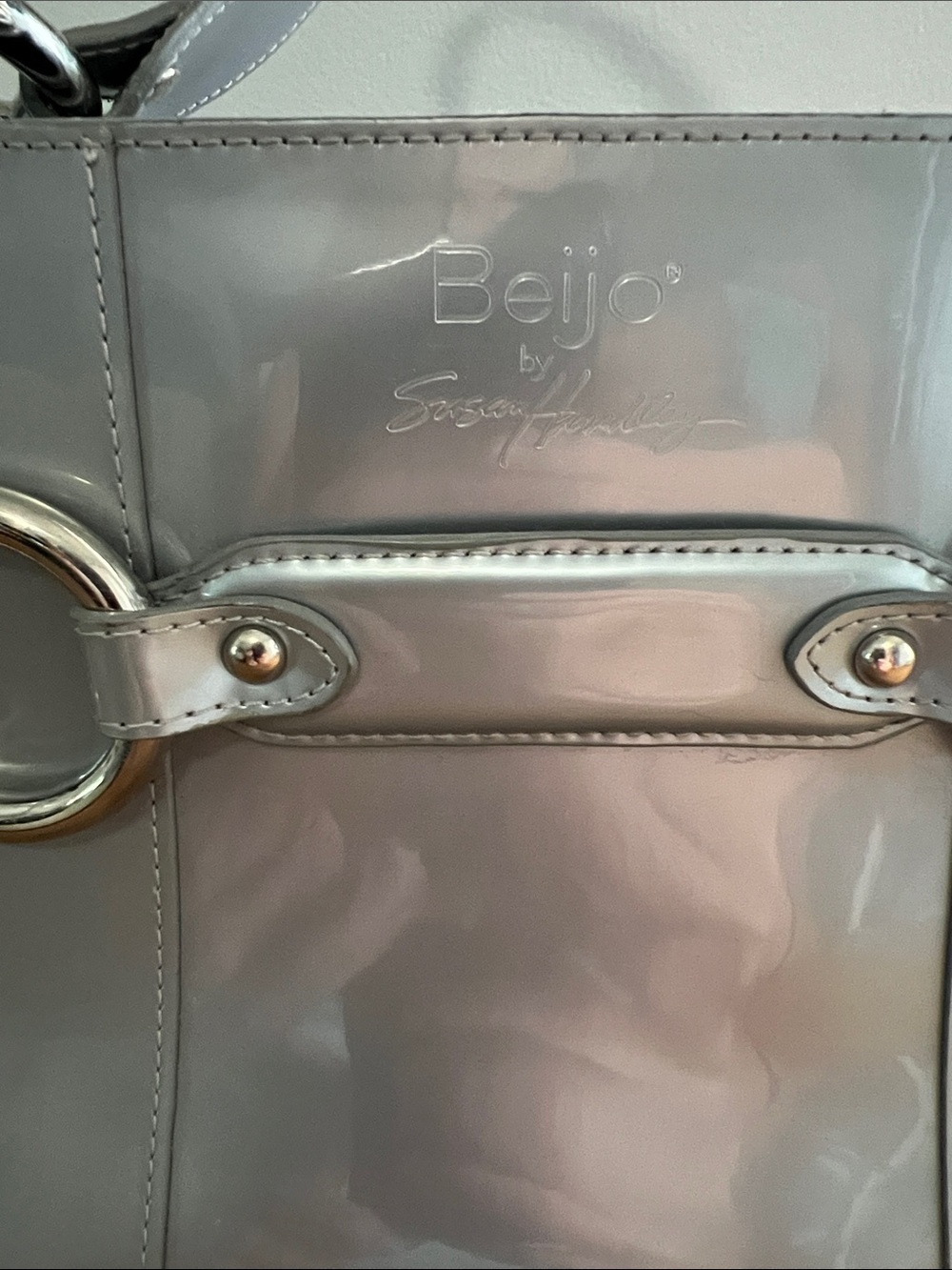 VINTAGE Y2K Beijo Metallic Chrome Silver Patent Shoulder Bag - Picture 2 of 7